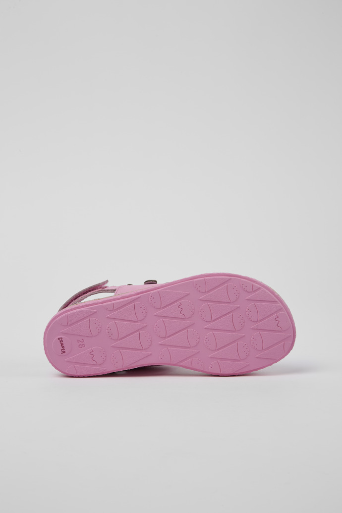The soles of Twins Pink Leather 2-Strap Sandal