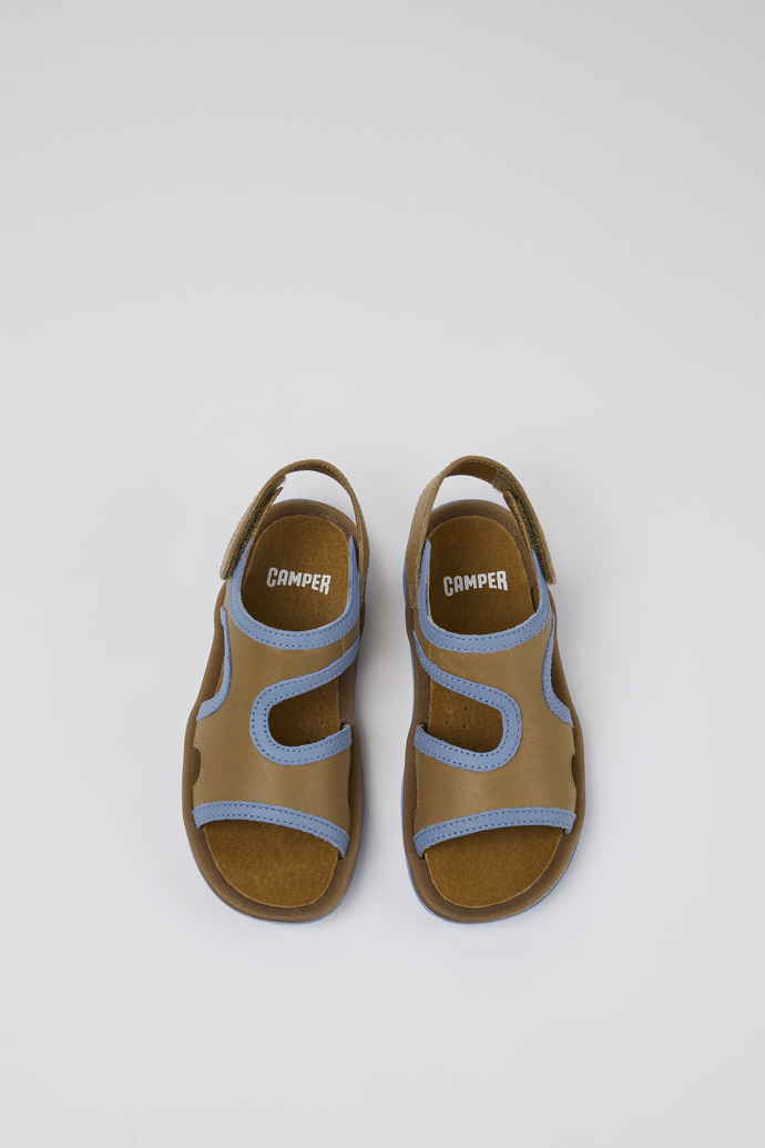 Overhead view of Bicho Brown Leather 2-Strap Sandal