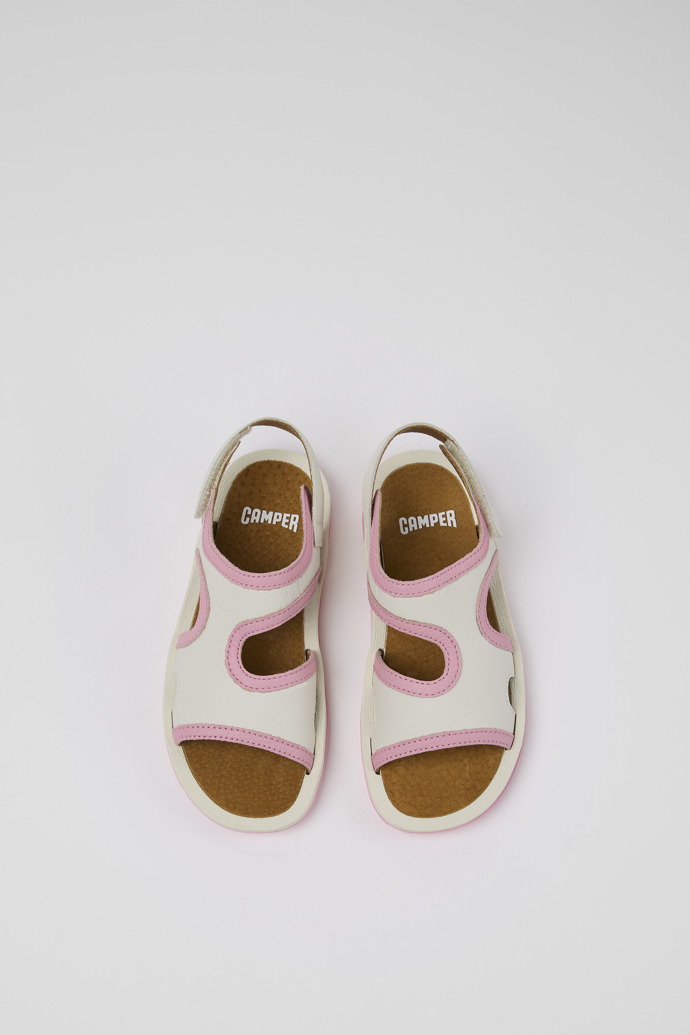 Overhead view of Bicho White Leather 2-Strap Sandal