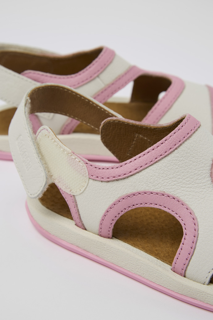 Close-up view of Bicho White Leather 2-Strap Sandal