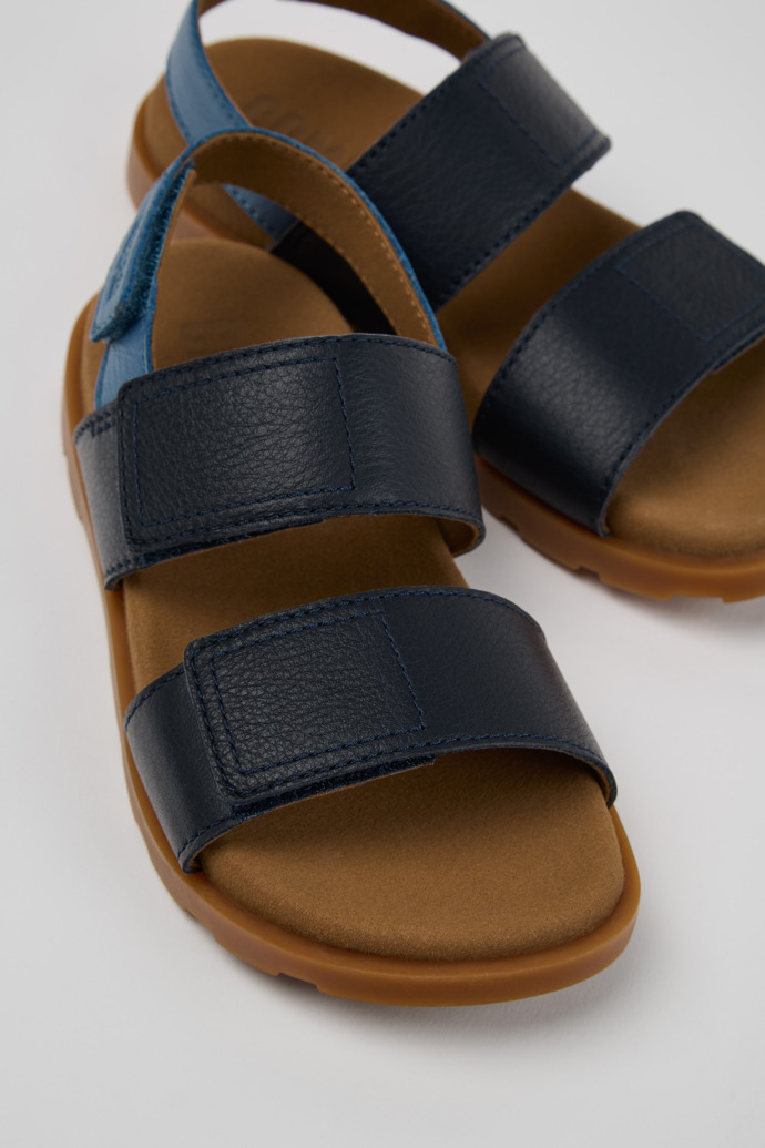 Close-up view of Brutus Sandal Blue Leather Kids' Sandals.