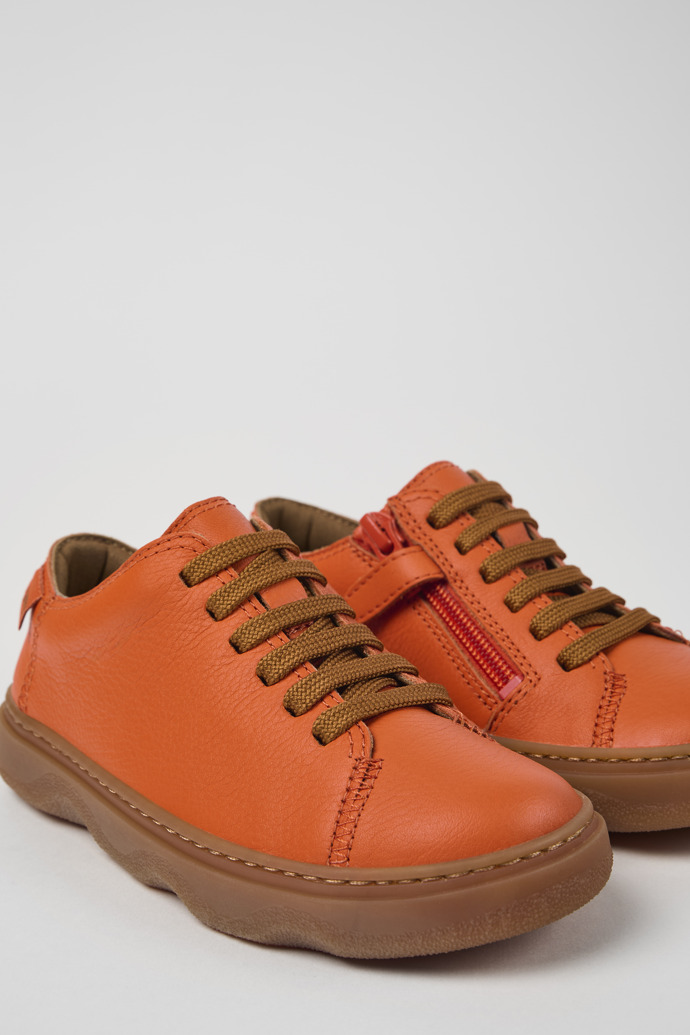 Close-up view of Kiddo Orange leather shoes for kids