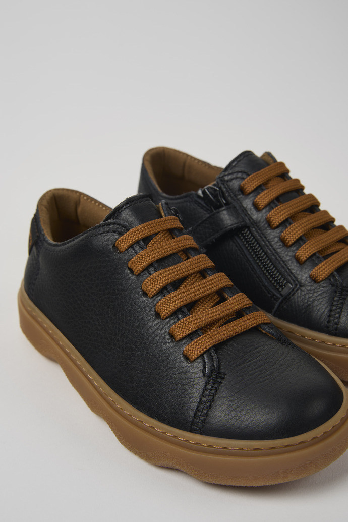 Close-up view of Kiddo Black leather shoes for kids