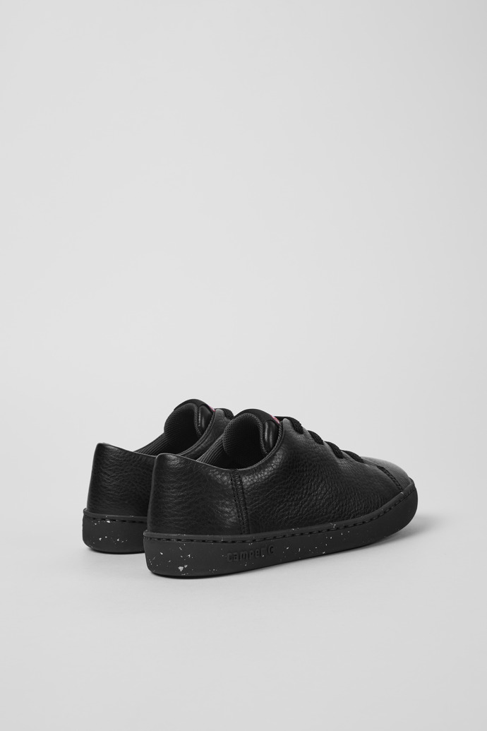 Back view of Peu Touring Black leather sneakers for kids