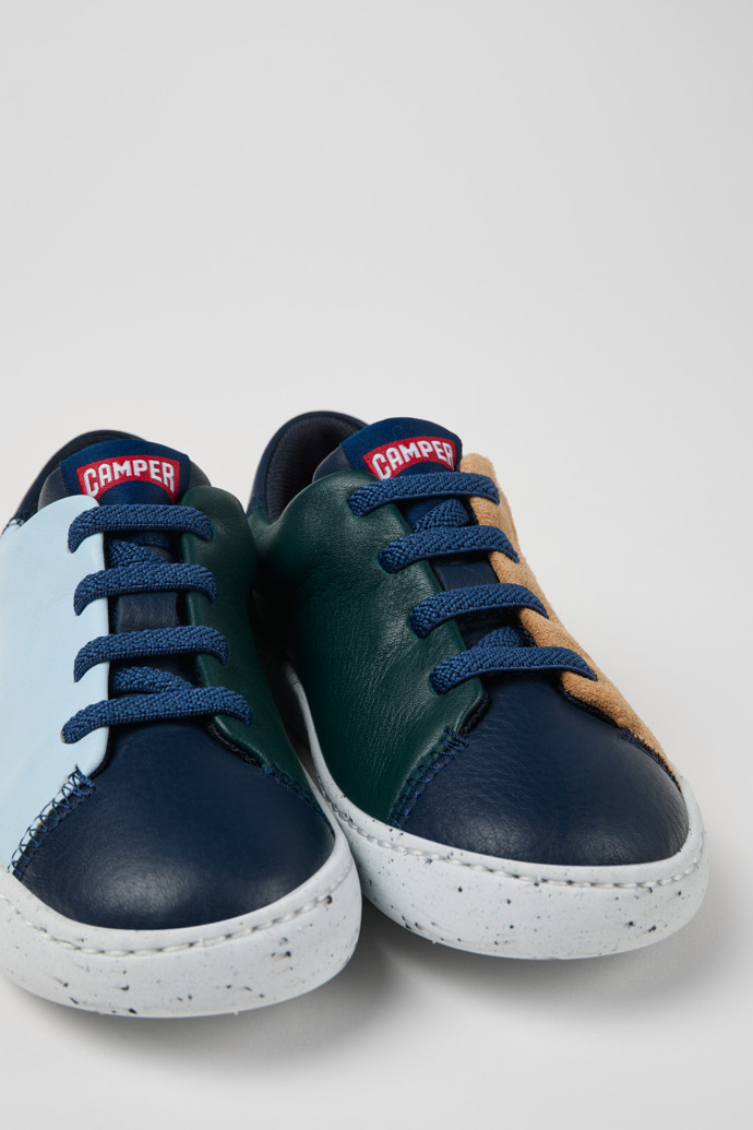 Close-up view of Twins Multicolor leather and nubuck sneakers for kids