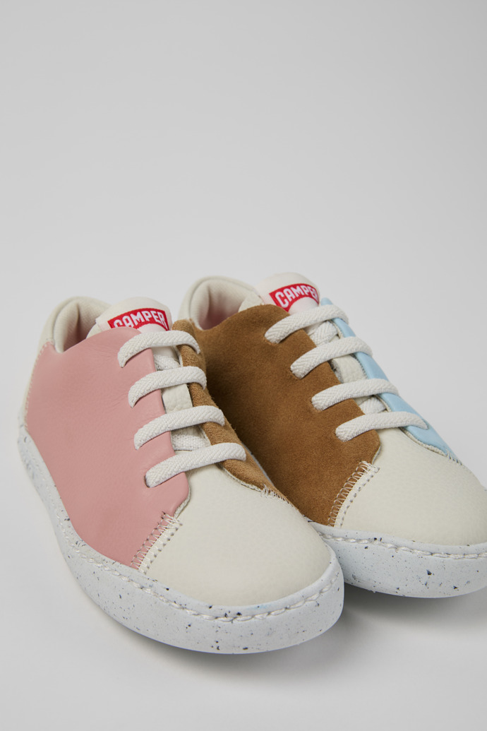 Close-up view of Twins Multicolor leather and nubuck sneakers for kids