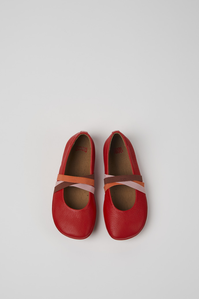 Overhead view of Twins Red leather ballerinas for kids