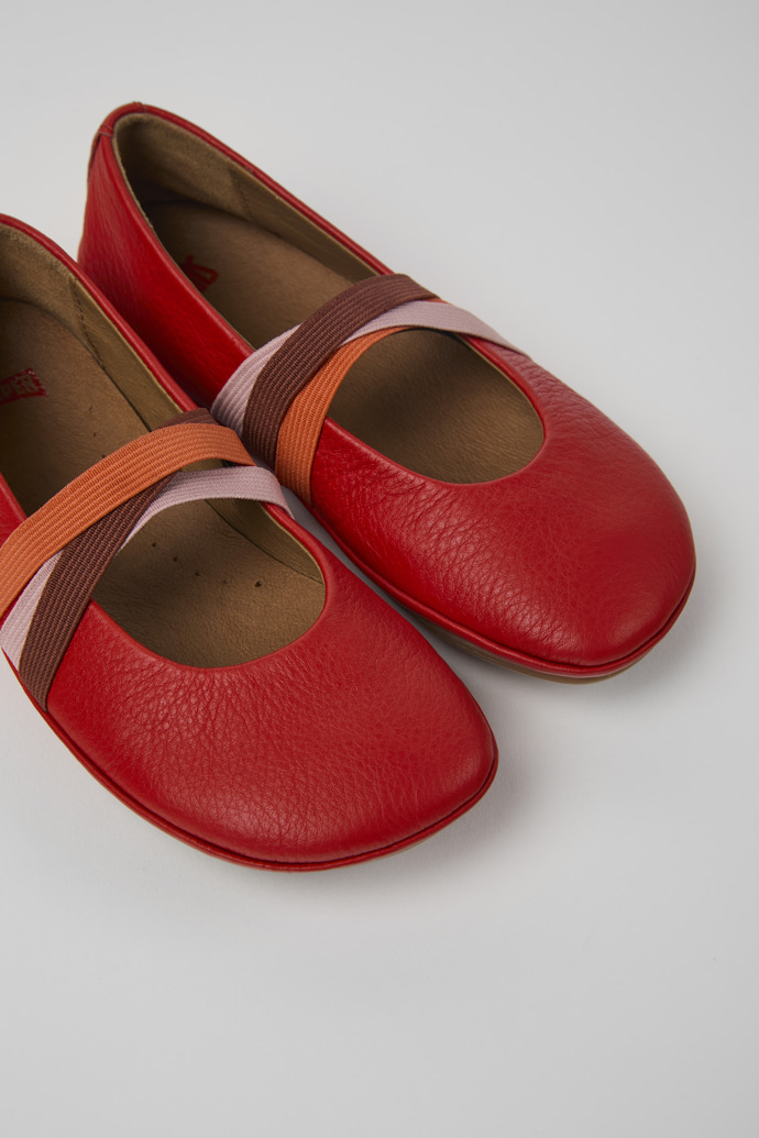 Close-up view of Twins Red leather ballerinas for kids