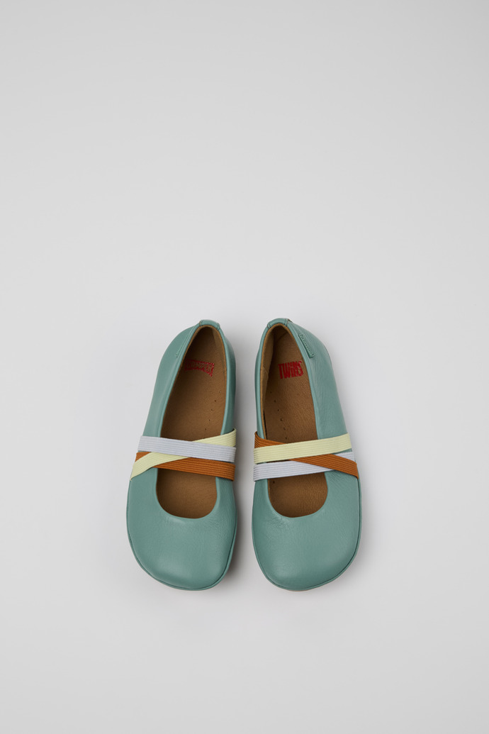 Image of Overhead view of Twins Green Leather Ballerina for Kids.