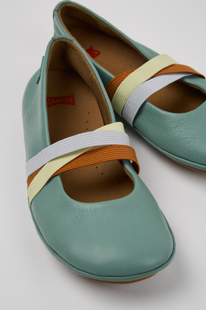 Close-up view of Twins Green Leather Ballerina for Kids.