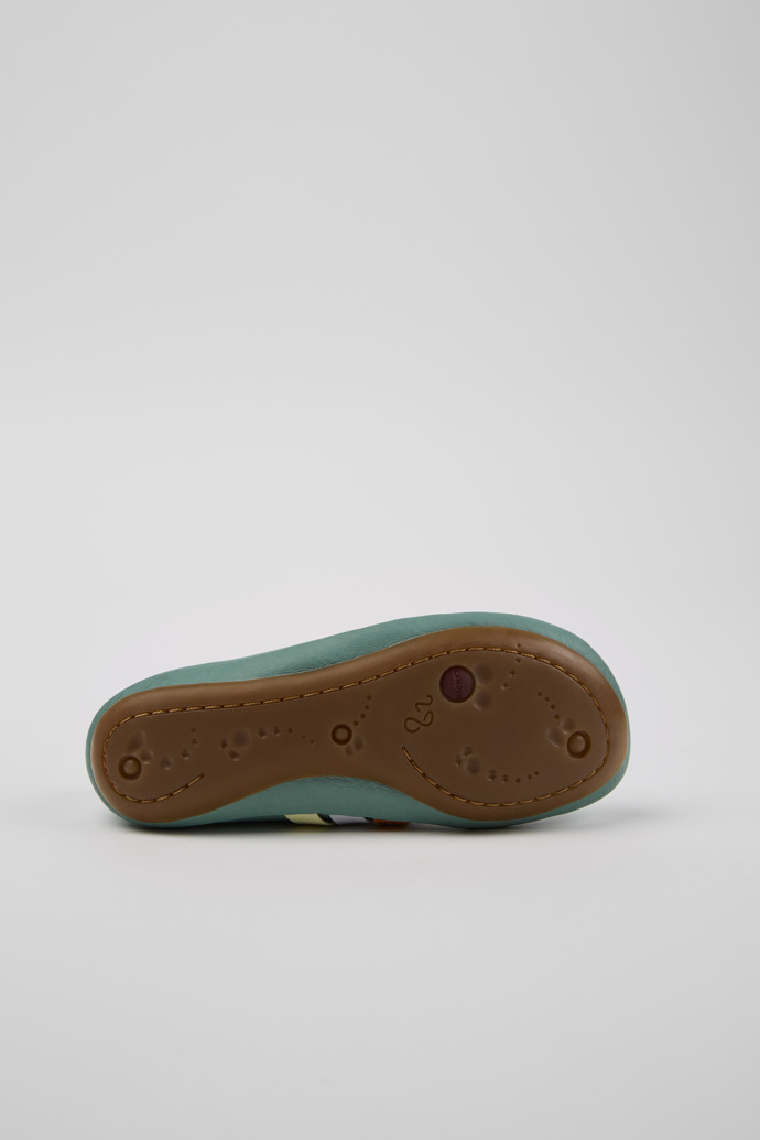 The soles of Twins Green Leather Ballerina for Kids.