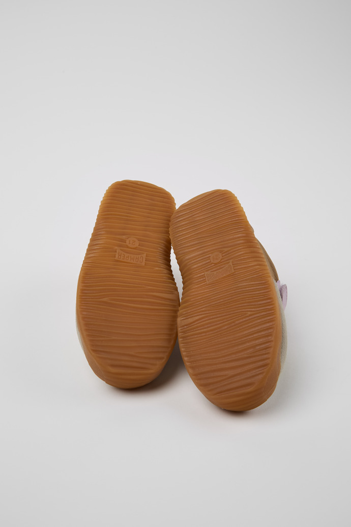 The soles of Dadda Brown textile and leather sneakers for kids