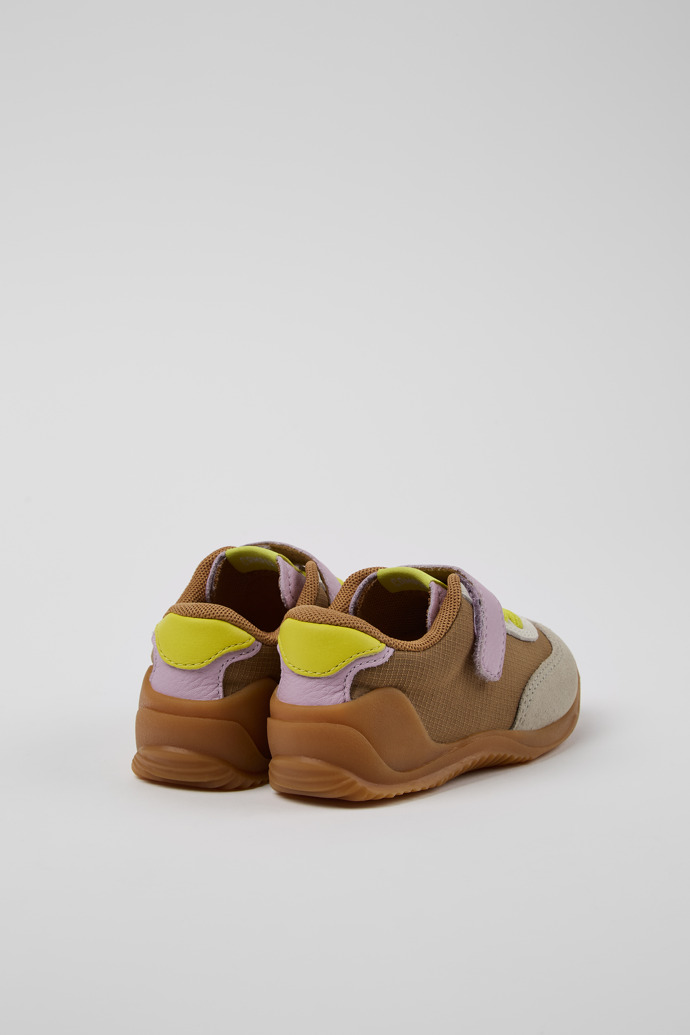 Back view of Dadda Brown textile and leather sneakers for kids