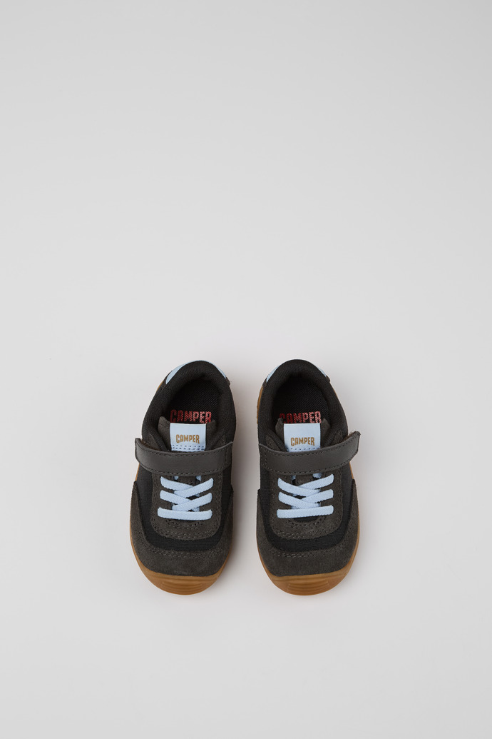 Overhead view of Dadda Black textile and nubuck sneakers for kids