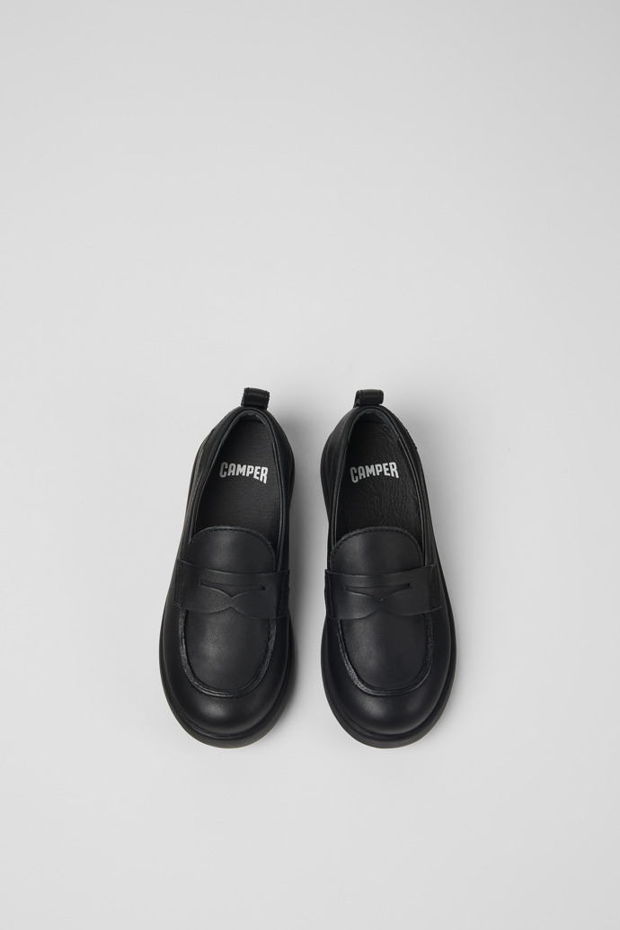 Overhead view of Duet Black leather shoes for kids