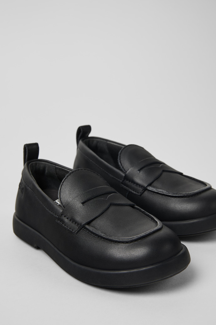 Close-up view of Duet Black leather shoes for kids