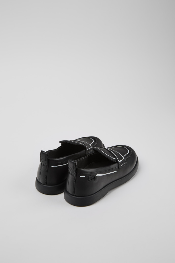 Back view of Twins Black leather shoes for kids