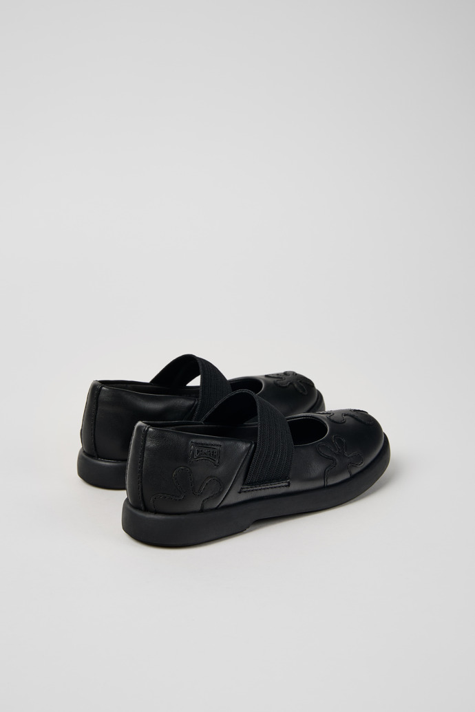 Back view of Twins Black leather shoes for kids