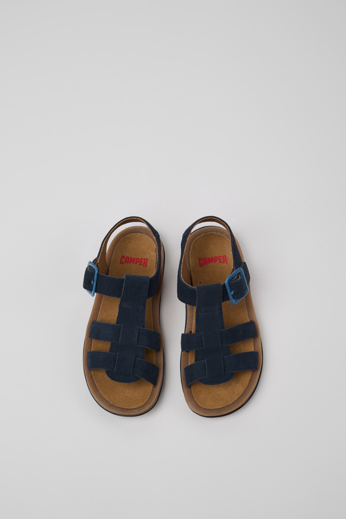 Overhead view of Bicho Blue Nubuck Kids' Sandal.