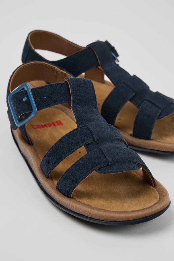 Close-up view of Bicho Blue Nubuck Kids' Sandal.