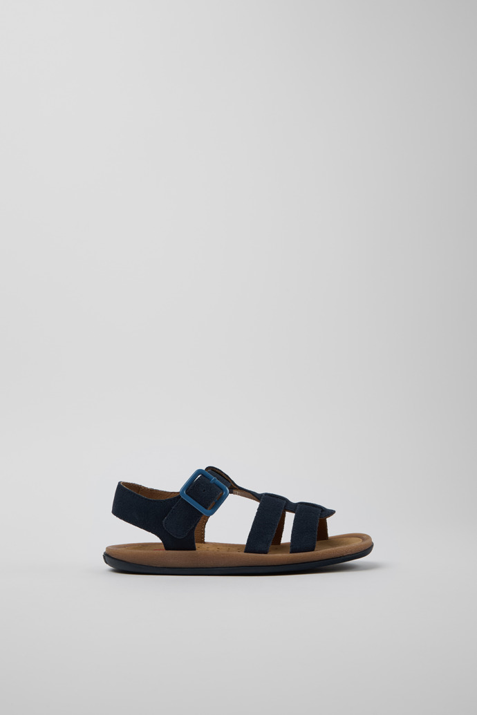 Side view of Bicho Blue Nubuck Kids' Sandal.