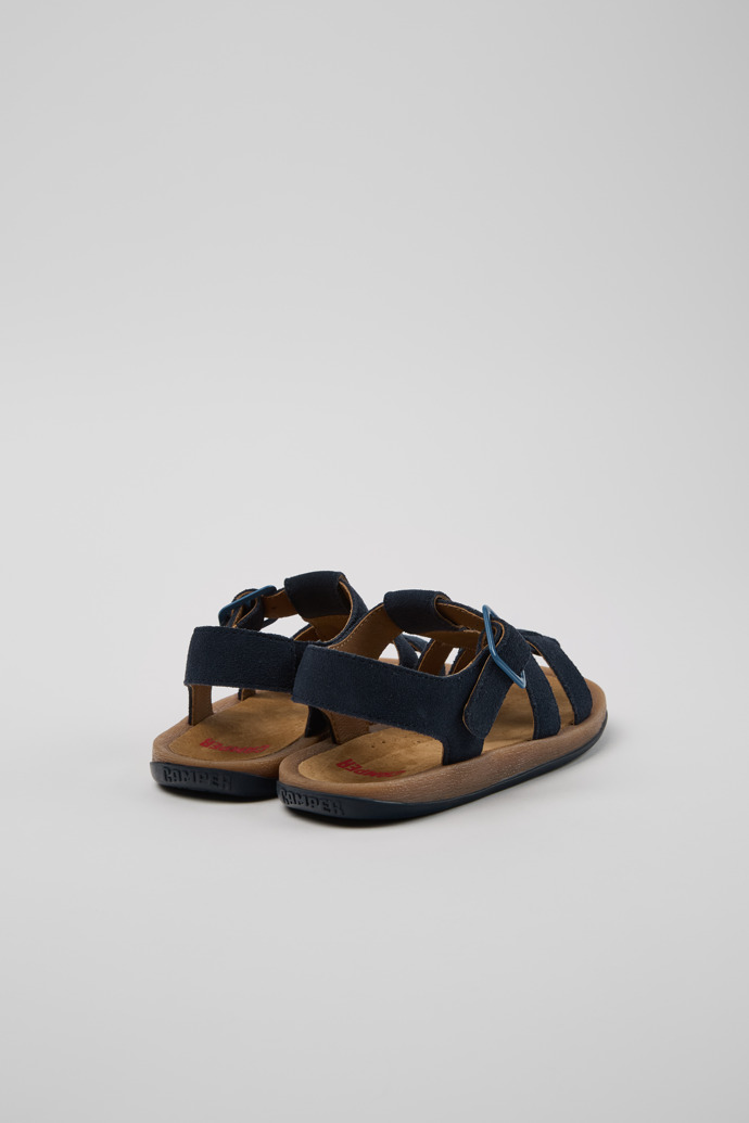 Back view of Bicho Blue Nubuck Kids' Sandal.