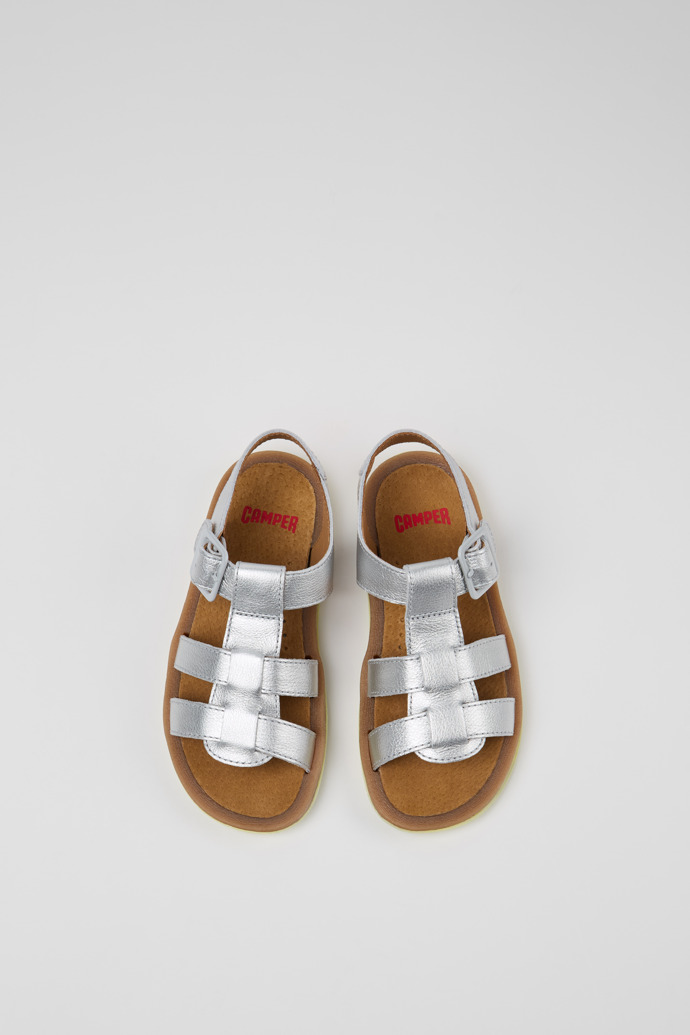 Overhead view of Bicho Silver Leather Kids' Sandal.