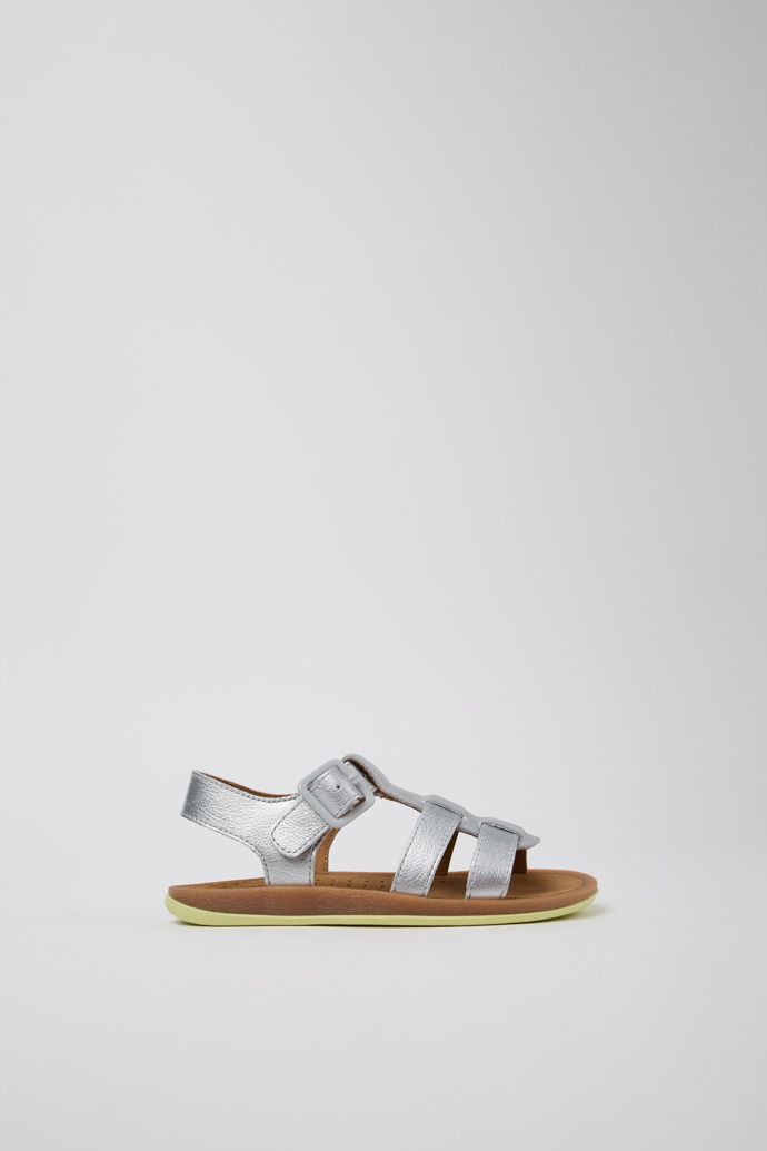 Side view of Bicho Silver Leather Kids' Sandal.