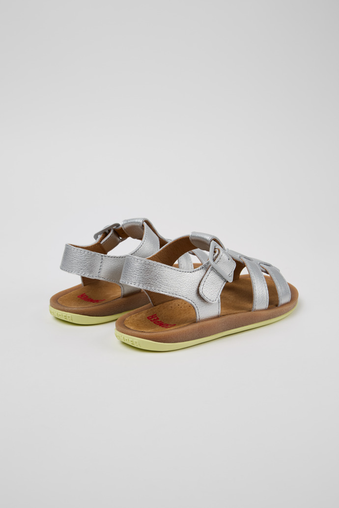 Back view of Bicho Silver Leather Kids' Sandal.