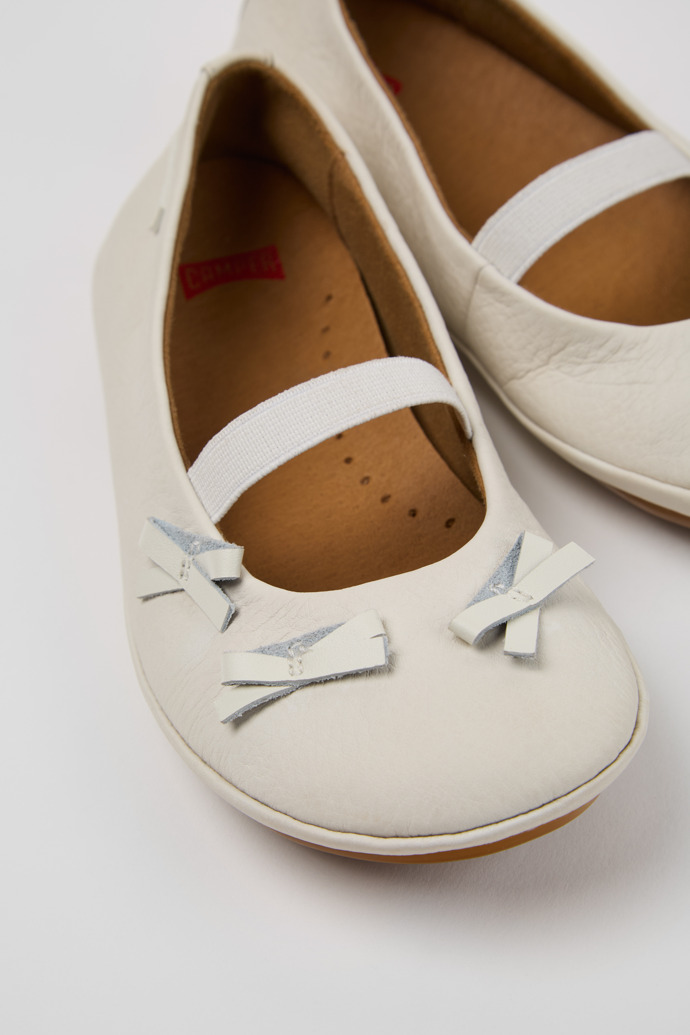 Close-up view of Twins White Leather Ballerina for Kids.