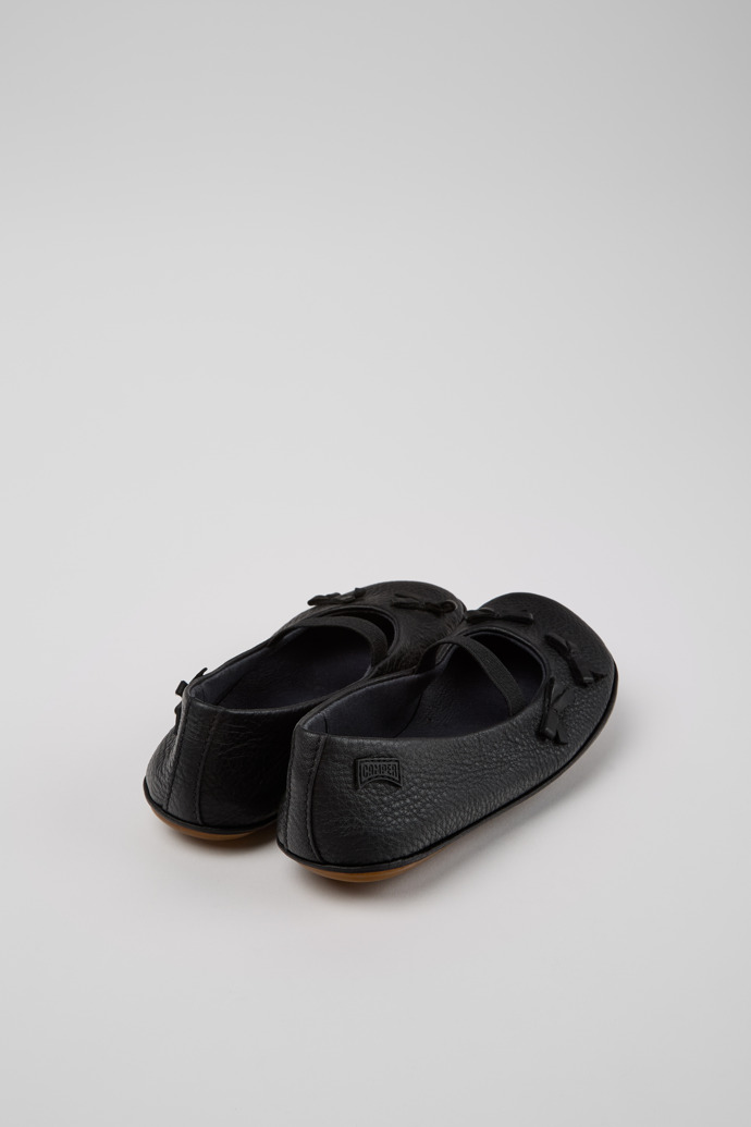 Back view of Twins Black Leather Ballerinas for Kids.