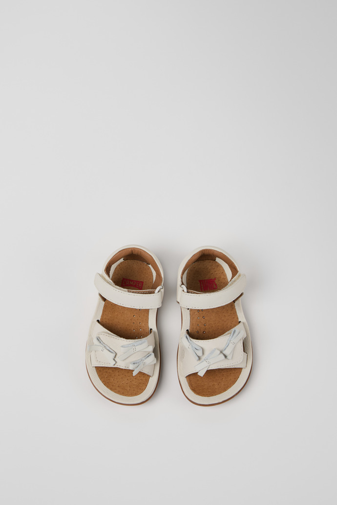 Overhead view of Twins White Leather Kids' Sandal.