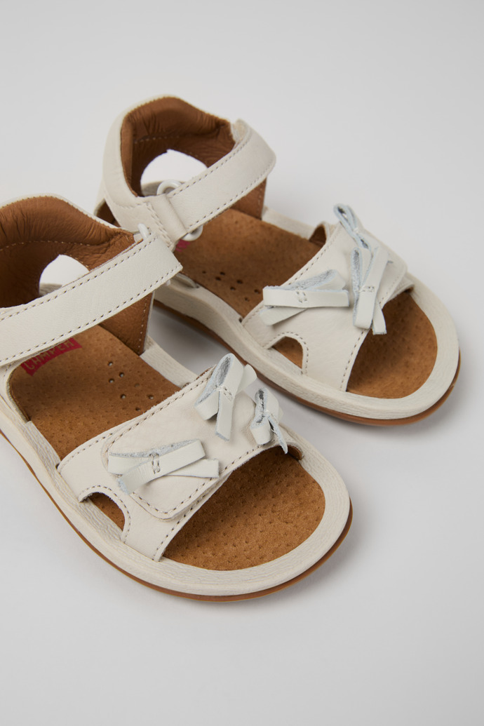 Close-up view of Twins White Leather Kids' Sandal.