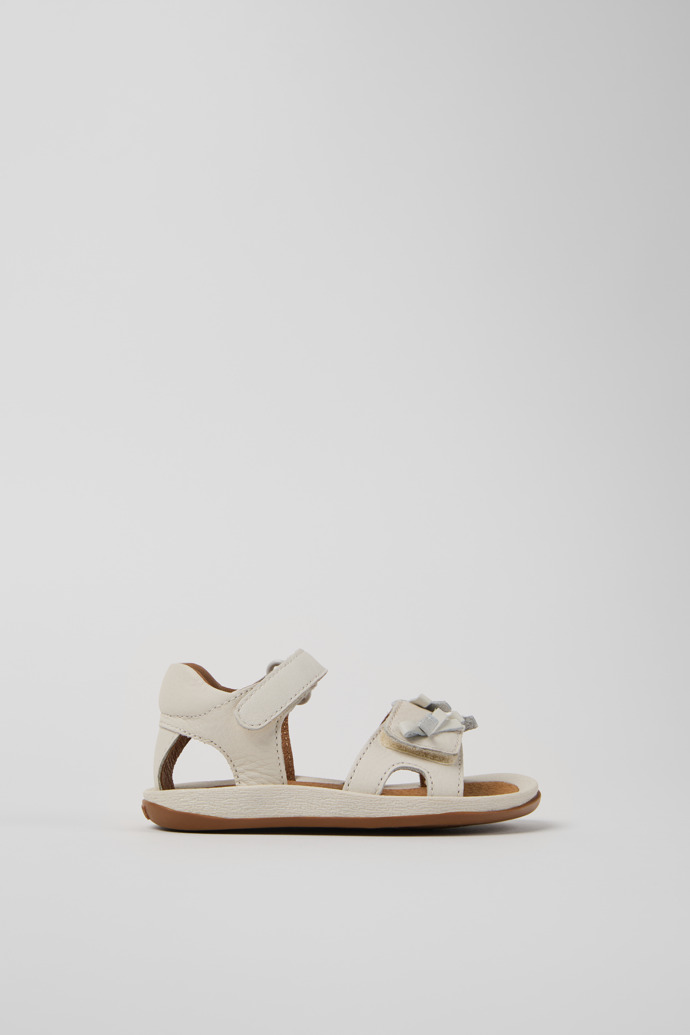 Side view of Twins White Leather Kids' Sandal.