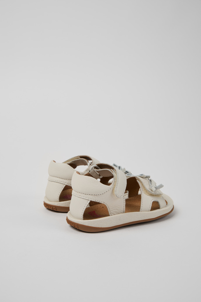 Back view of Twins White Leather Kids' Sandal.