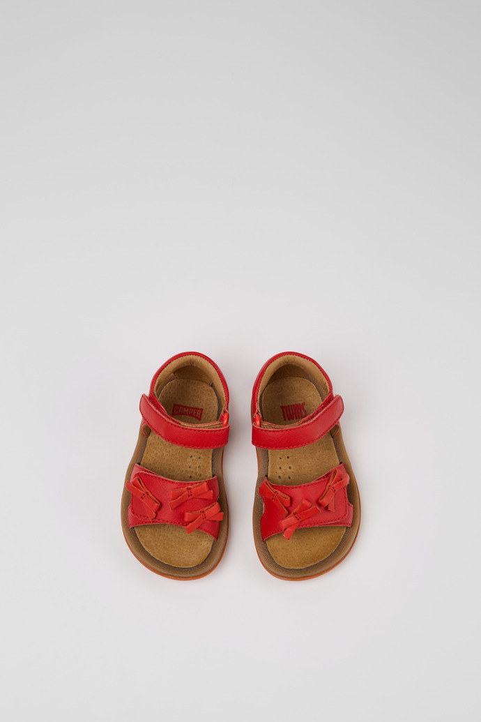 Overhead view of Twins Red Leather Kids' Sandal for Children.