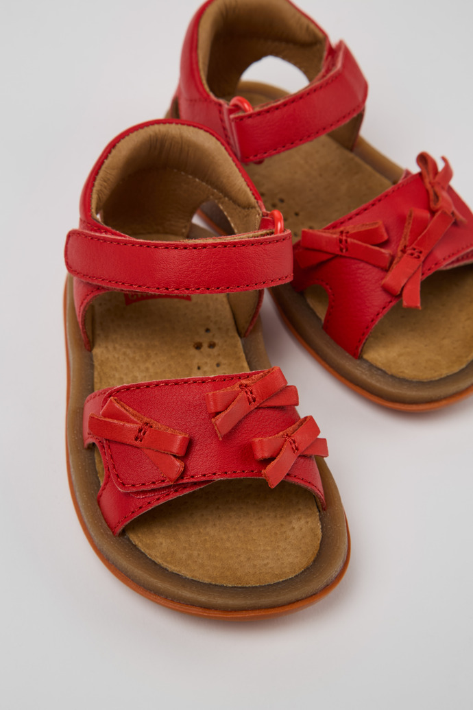 Close-up view of Twins Red Leather Kids' Sandal for Children.