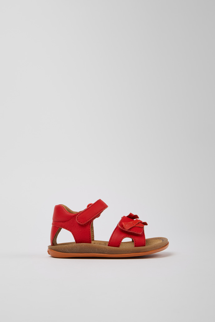 Side view of Twins Red Leather Kids' Sandal for Children.