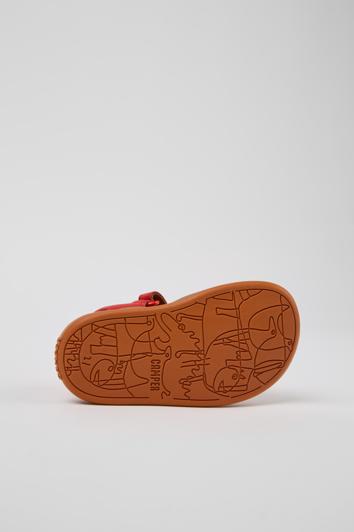 The soles of Twins Red Leather Kids' Sandal for Children.