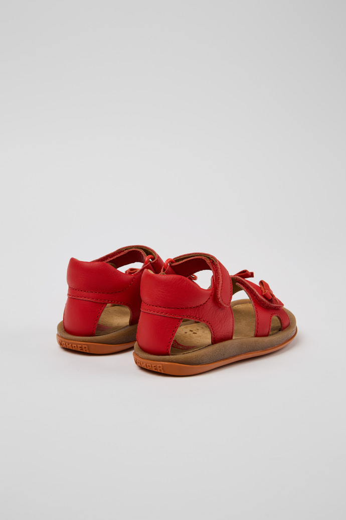 Back view of Twins Red Leather Kids' Sandal for Children.