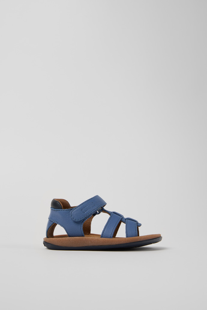 Side view of Bicho Blue Leather Kids' Sandal.