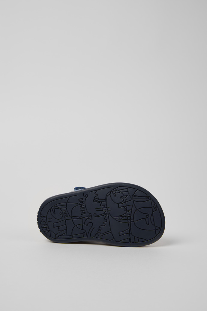 The soles of Bicho Blue Leather Kids' Sandal.