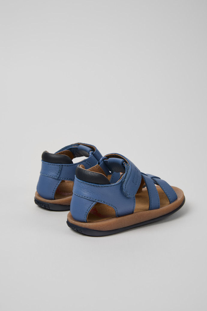 Back view of Bicho Blue Leather Kids' Sandal.