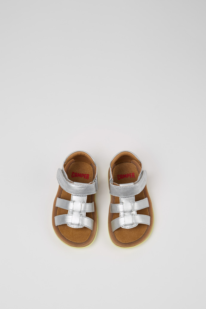 Overhead view of Bicho Silver Leather Kids' Sandal.