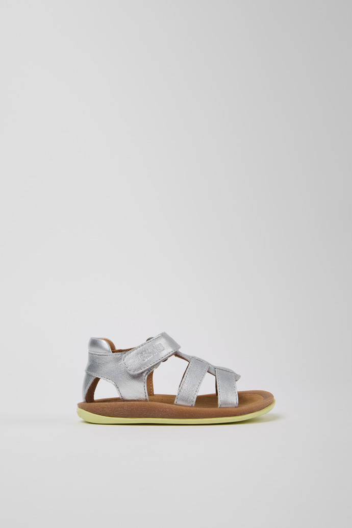 Side view of Bicho Silver Leather Kids' Sandal.