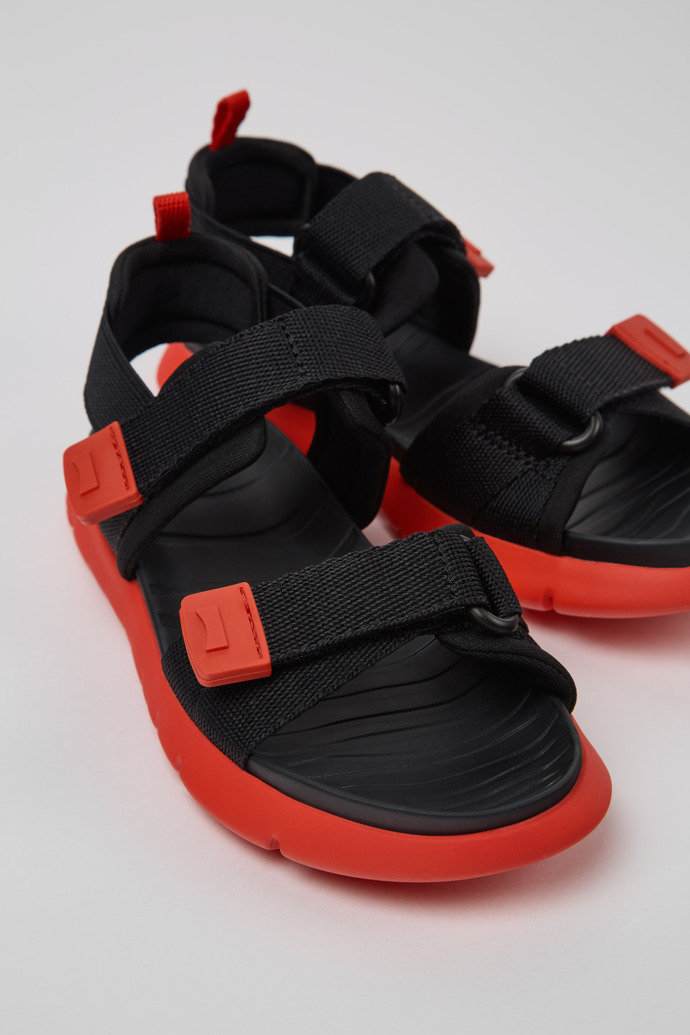 Close-up view of Oruga Black Textile Sandals for Kids.