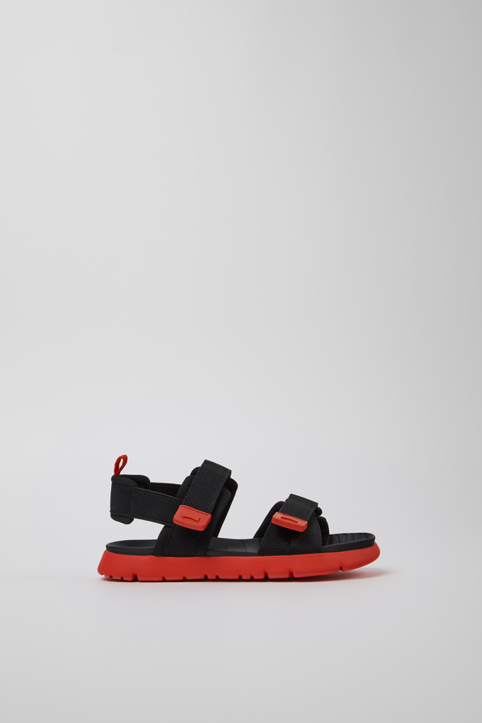 Side view of Oruga Black Textile Sandals for Kids.