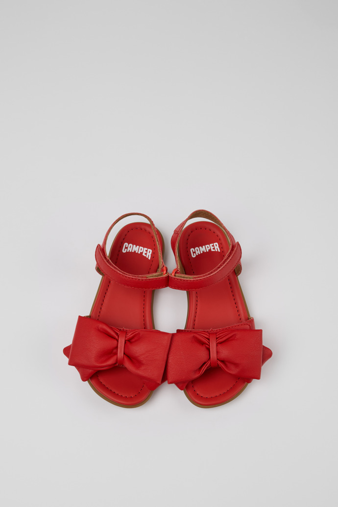 Overhead view of Right Red Leather Sandals for Kids.