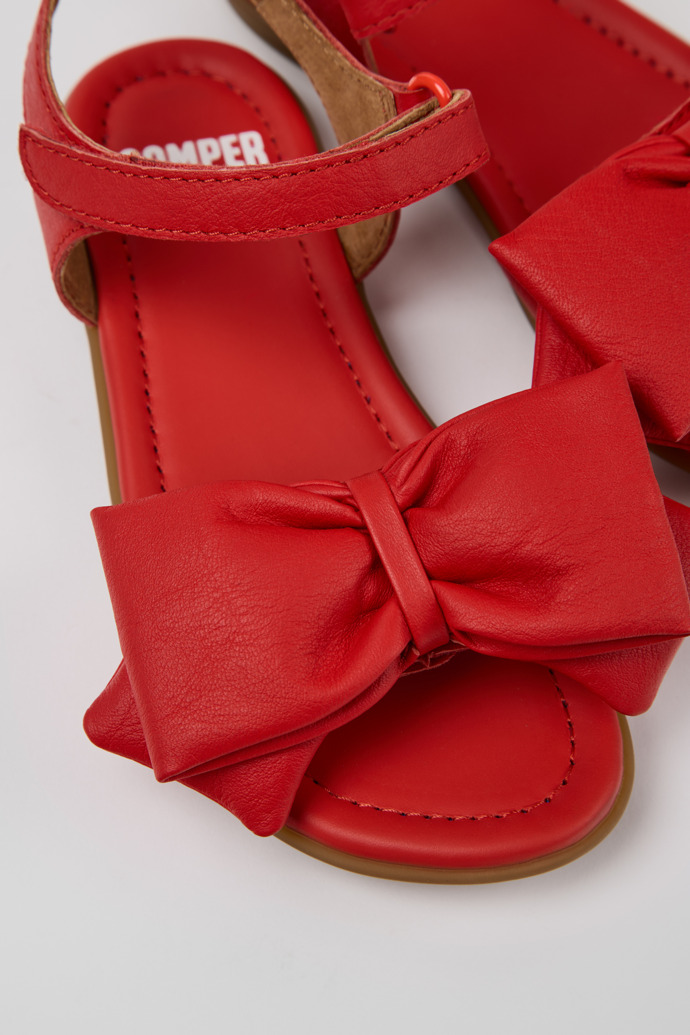 Close-up view of Right Red Leather Sandals for Kids.