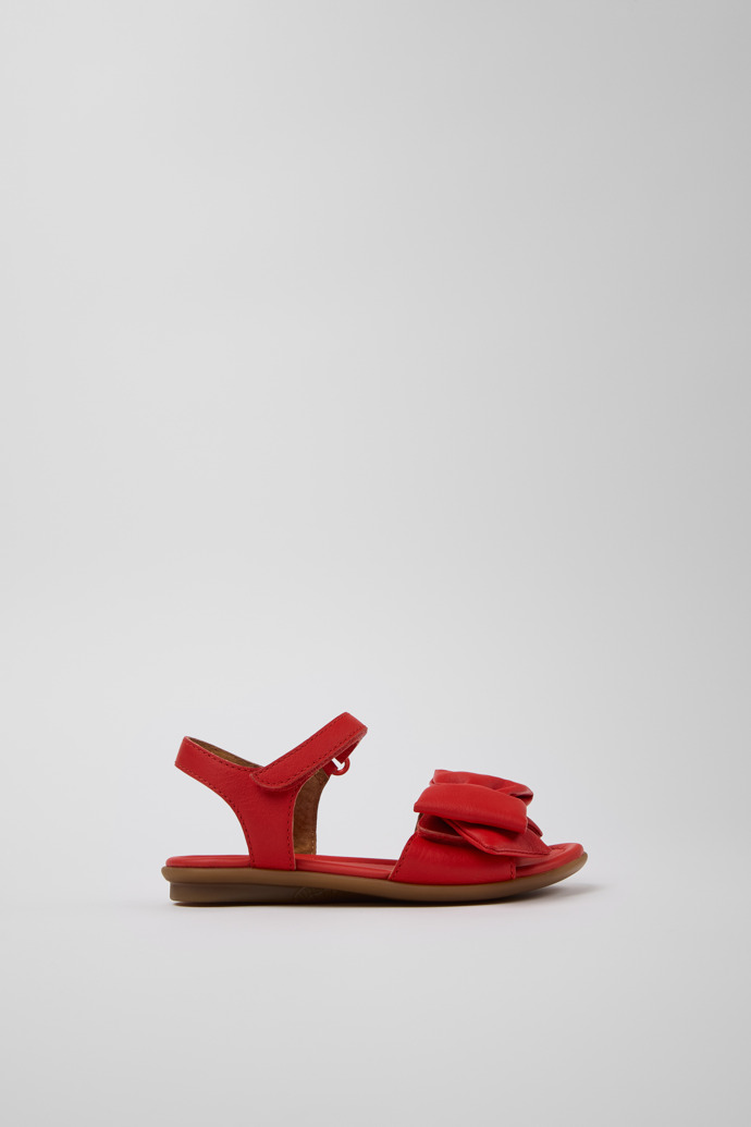 Side view of Right Red Leather Sandals for Kids.